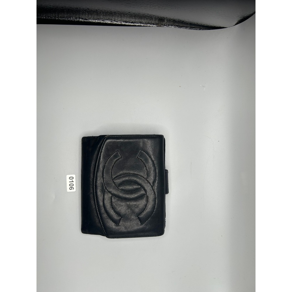 Chanel Black Leather Bi Fold Wallet CC Logo‎ Made in France#106 - Picture 5 of 11